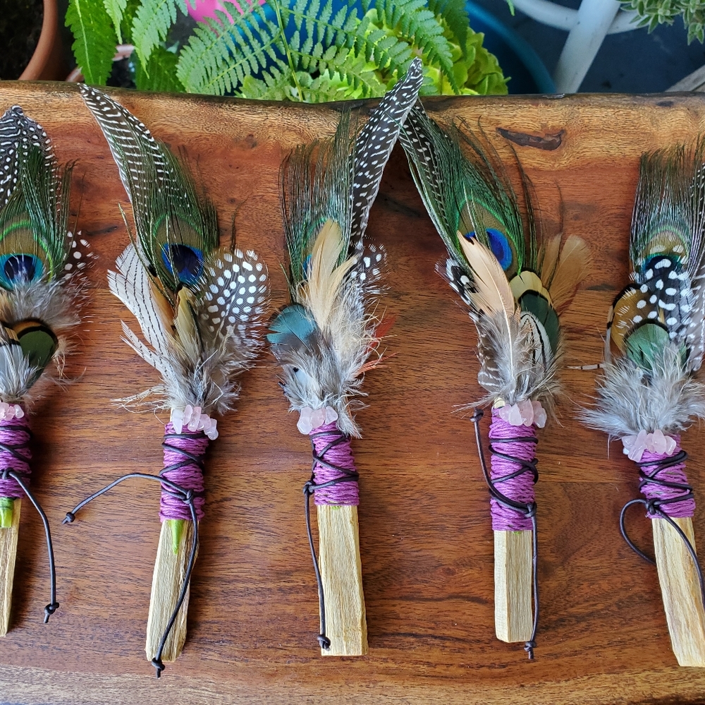 Smudge wand, fancy feathers